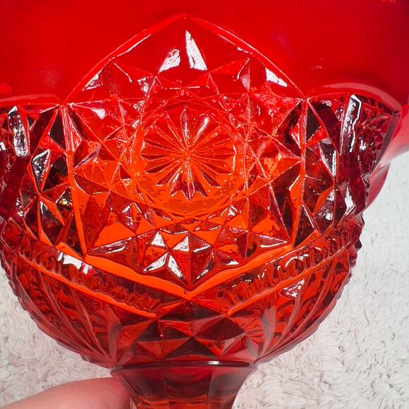 L. E. Smith Glass Amberina Red To Orange Glow Footed Compote Dish Bowl Vintage - Picture 6 of 16